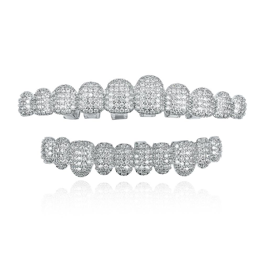 

Покрытые настоящим золотом 10-зубые хип-хоп грилзы с бриллиантовой микро-паве для Хэллоуина