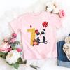 Hotselling Birthday Panda Digital Print Childrens Tshirts Roundneck Shortsleeved Tshirts for Boys and Girls Summer Modal