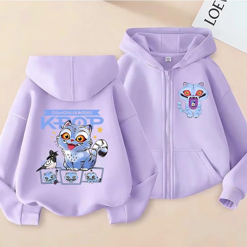 Children's Zippered Sweatshirt Tiger Kpop Devil Hunter Hoodie Children's Clothing Girls Boys Autumn Sweatshirt Zippered Hoodie