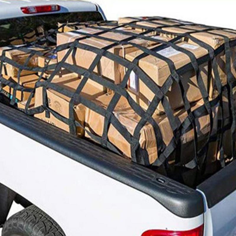 Ladebungee-Netz 4 x 4 Ladefläche für Pickup-Truck Schwere Ausführung Kleines Bungee-Netz Maschen dehnbar auf 12 x 18Kompatibel mit