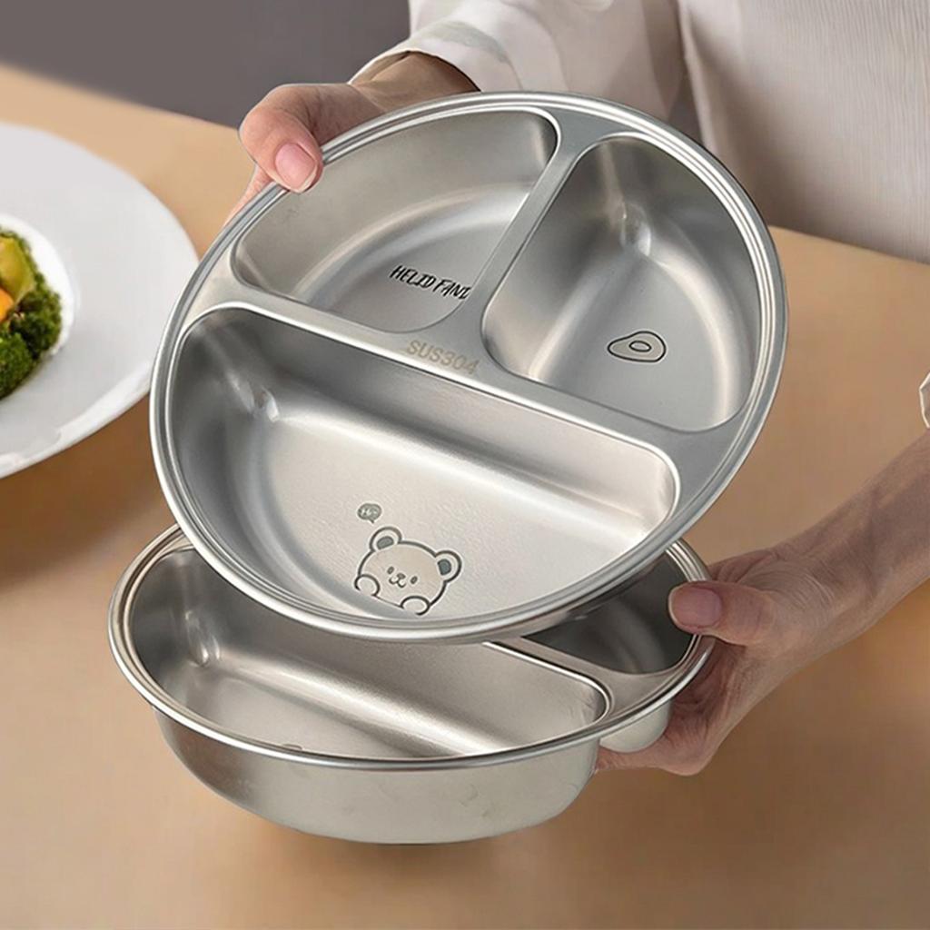 3 Compartments Dinner Plate 304 Stainless Steel Salad Plates Dishes Stackable Portion Control Diet Food Plate Dishwasher Safe