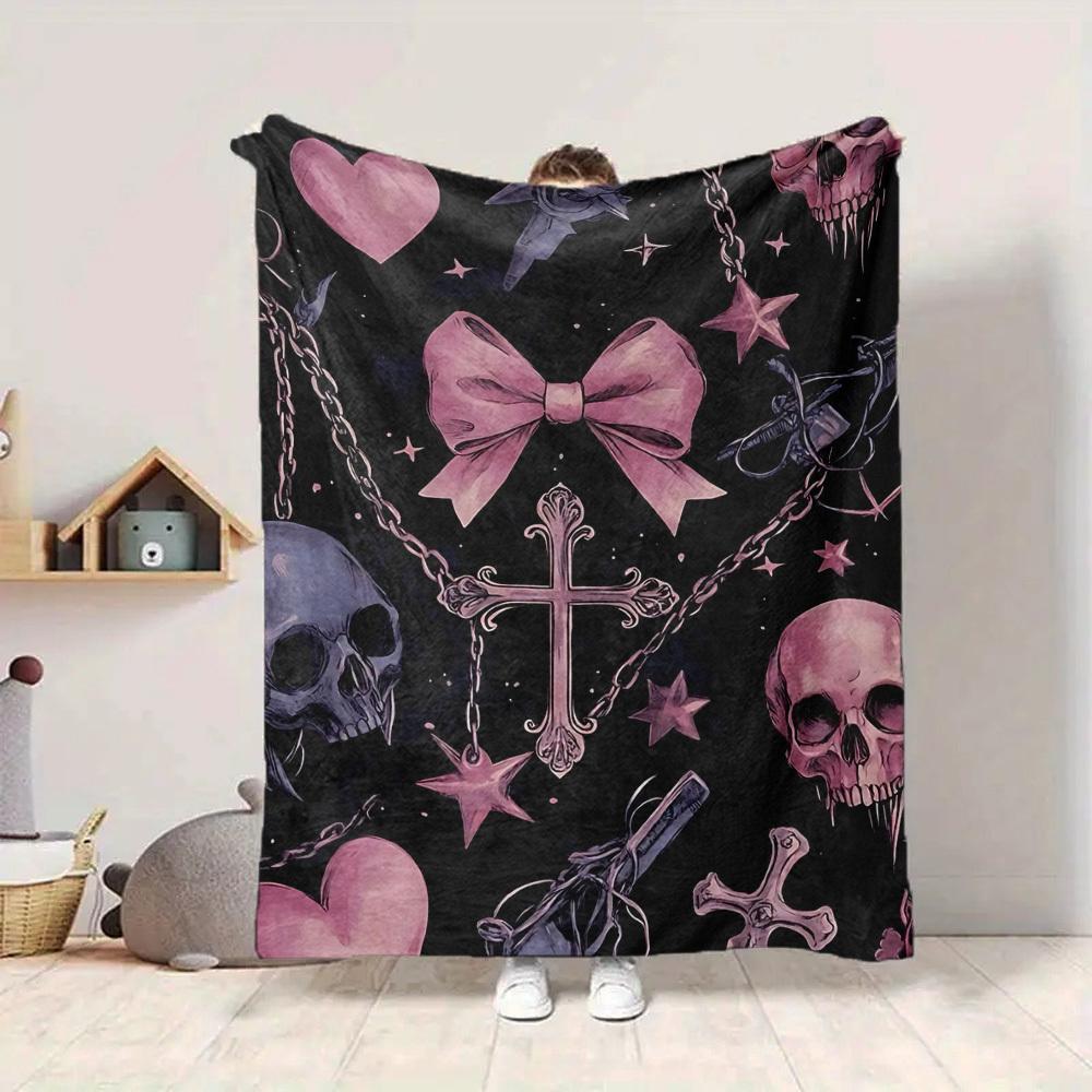 1pc Gothic Elements Print Blanket Lightweight Flannel Throw Blanket For Sofa, Bed, Living Room, Office, Outdoor Travel, Camping