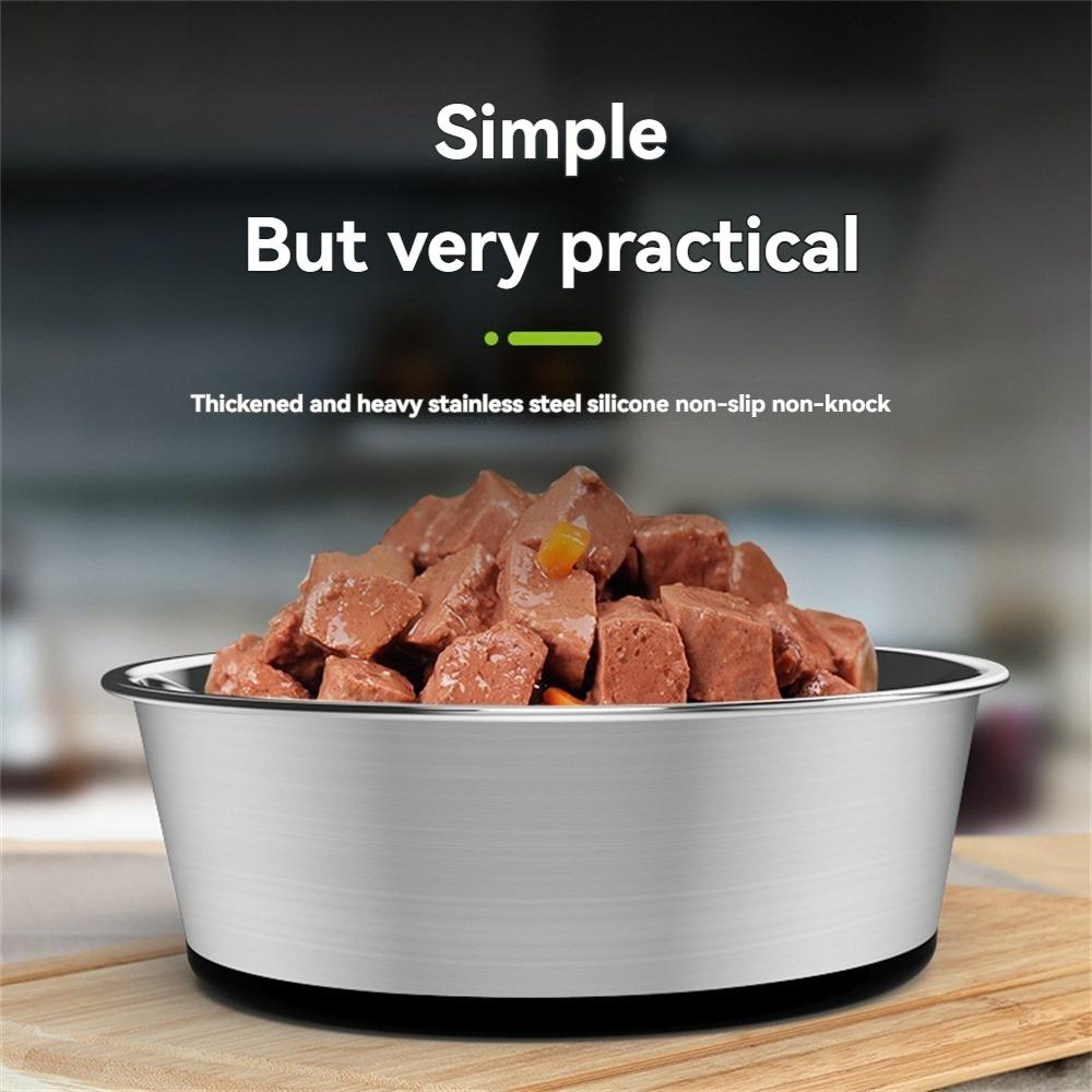 Tigela de aço inoxidável para cães, disponível em três tamanhos, com base de silicone antiderrapante, adequada para cães pequenos, médios e grandes