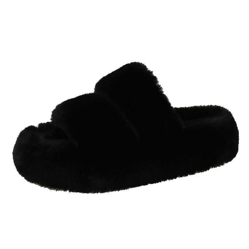 Wool slippers women wear new trendy women's shoes in autumn, one-line platform plush cotton slippers for women