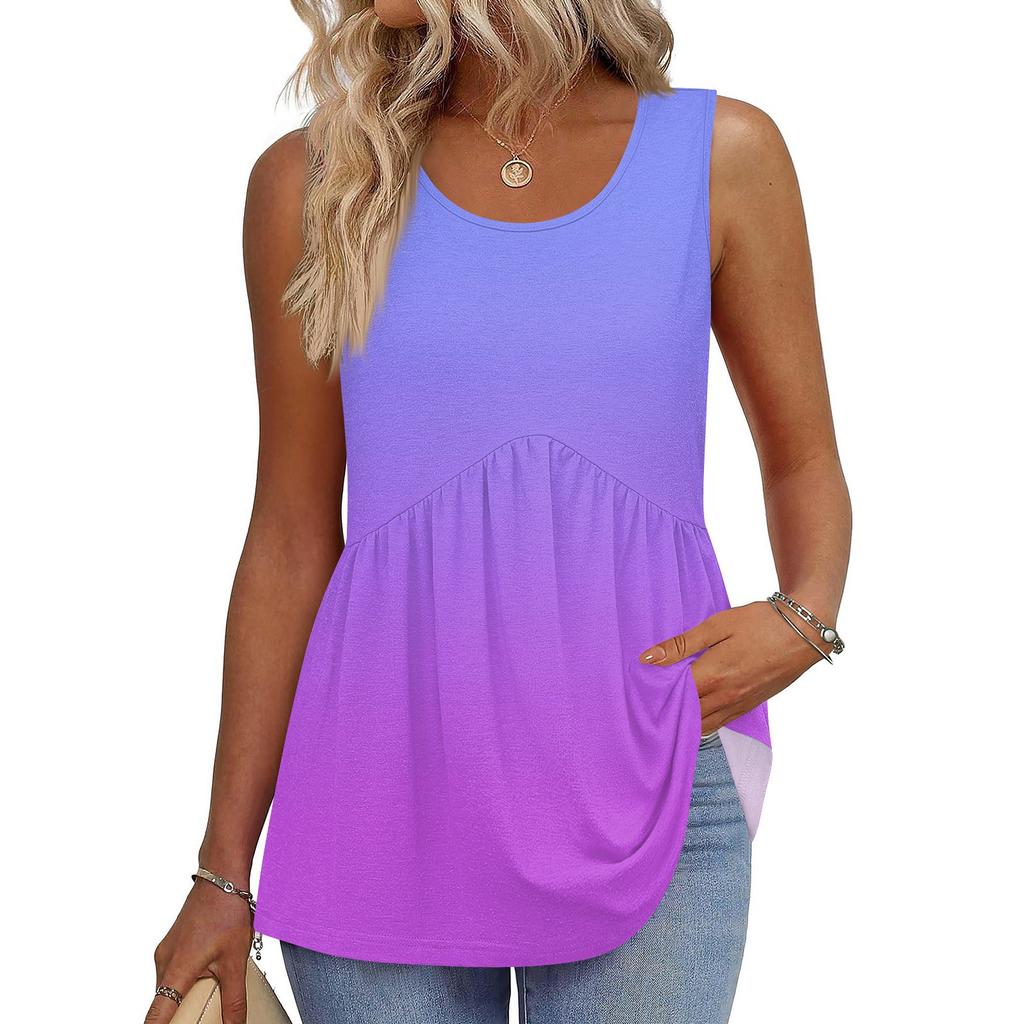 Square Collar Tank Top Women Print Tank Tee Casual Loose Fit Sleeveless Shirt