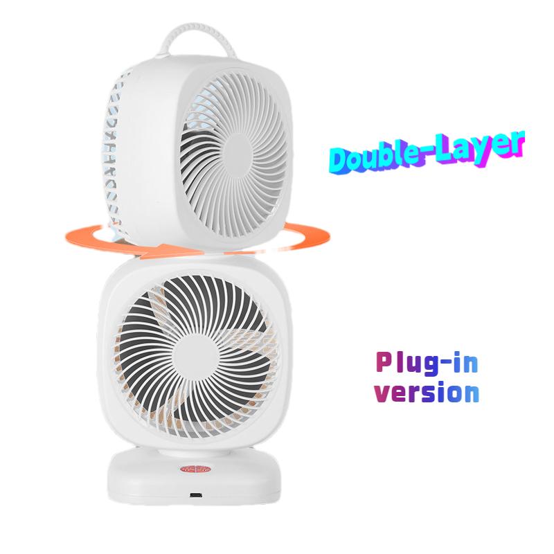 Neuer tragbarer kleiner Ventilator, doppelköpfiger, rotierender elektrischer Tischventilator, doppelschichtiger Umwälzventilator für den Haushalt