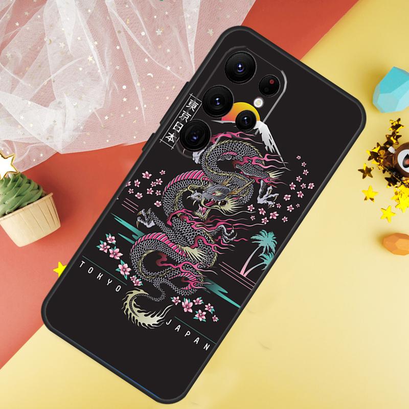 Japanese Dragon Style Funda For Samsung Galaxy S24 Ultra S23 S22 Plus S21 S20 FE S8 S9 S10 Note 10 20 Ultra Case