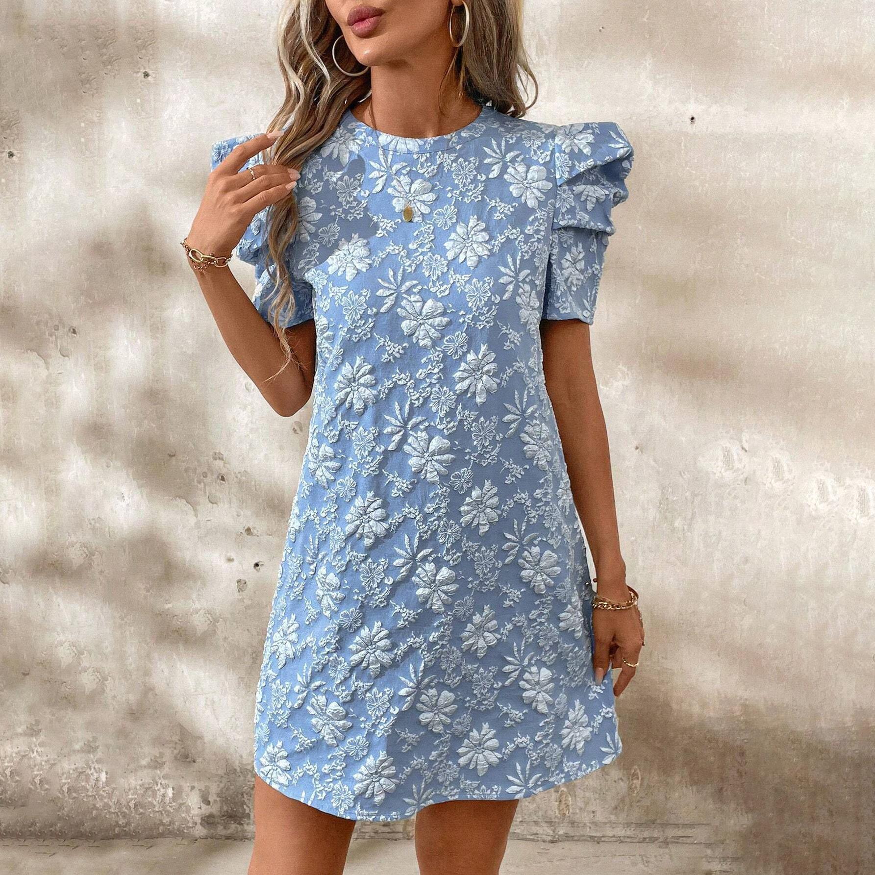 

Женское вечернее платье с пышными рукавами, круглым вырезом, однотонное, с вышивкой XXL синий