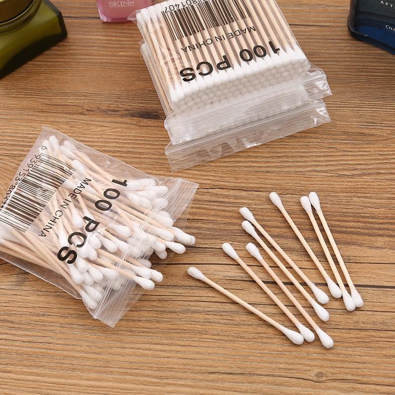 100PCS Round Headed Cotton Swabs, Double Round Headed Cotton Swabs, Bamboo Sticks, Precision Pointed Cosmetic Nail Tools