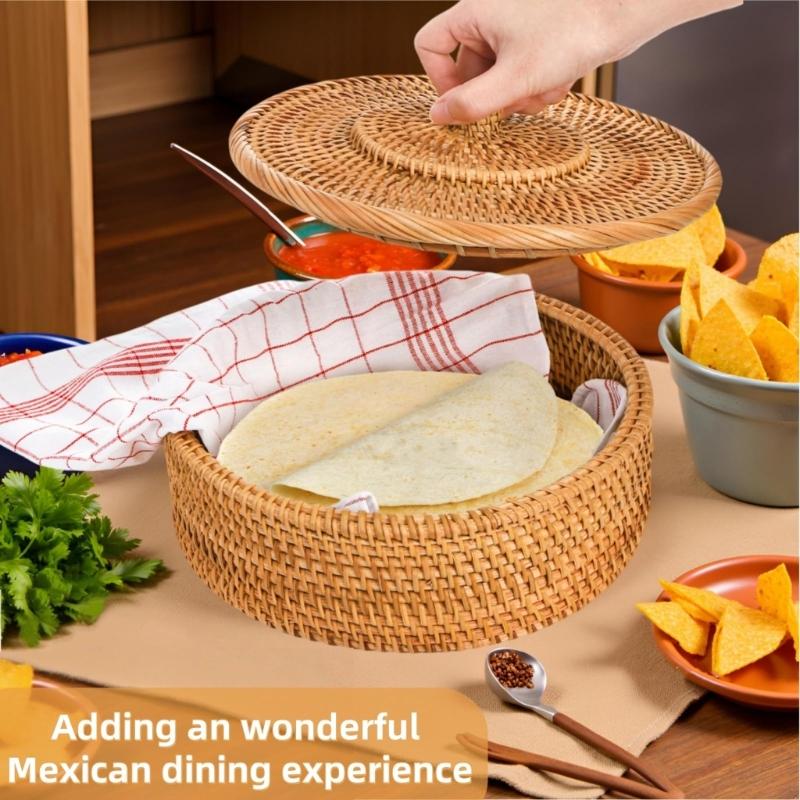 Plateau de service pour pain plat style rustique avec insert en tissu Peut contenir jusqu'à 15 portions de pain plat ou de gaufres