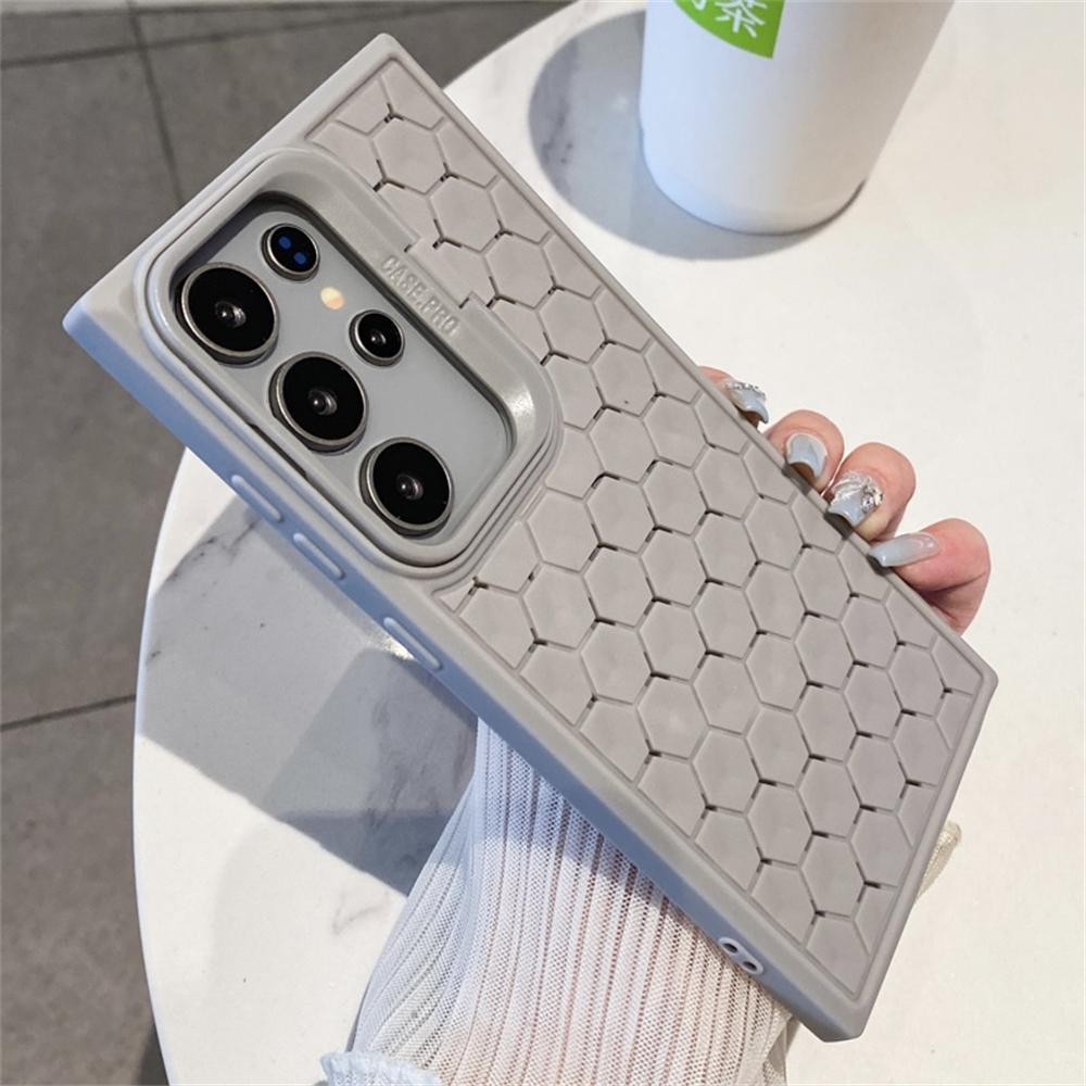 Camera Stand Holder Cooling Soft Case for Samsung Galaxy S24 Ultra S23 Plus S23 FE A55 A54 A34 A35 Honeycomb Bumper Phone Cover