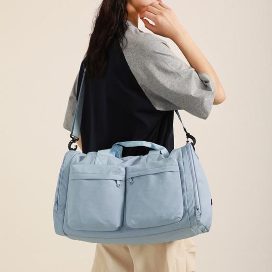 Foldable Gym Tote Unisex Duffle Bag with Shoe Compartment Wet Pocket Nylon Weekender Bag for Fitness Travel Swimming