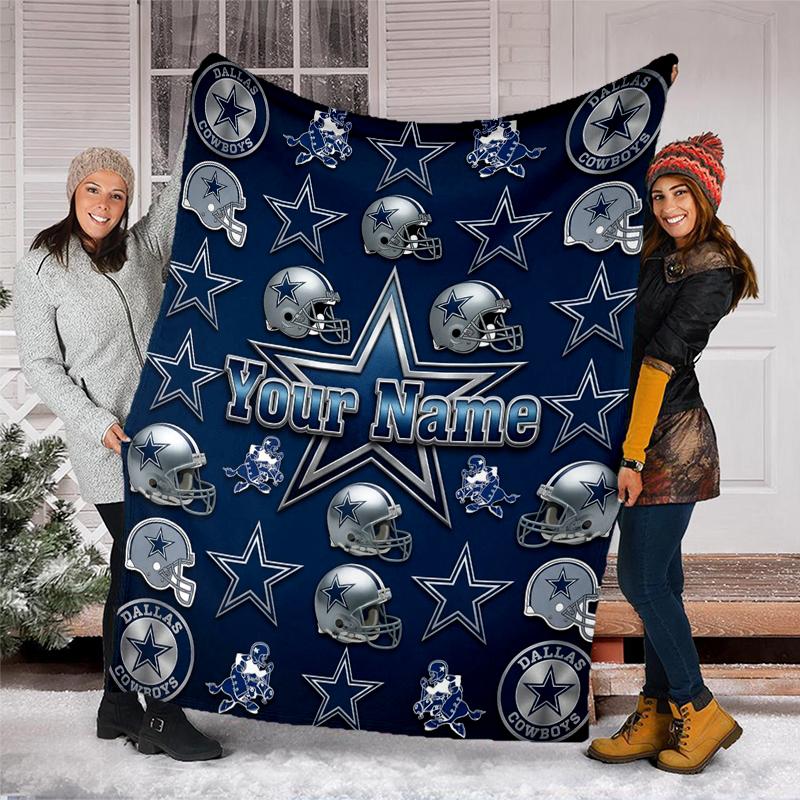 Custom Name Dallas Cowboys Flannel Fleece Blanket Cozy Warm Throw Blanket For Couch Bed Travel All Season Use
