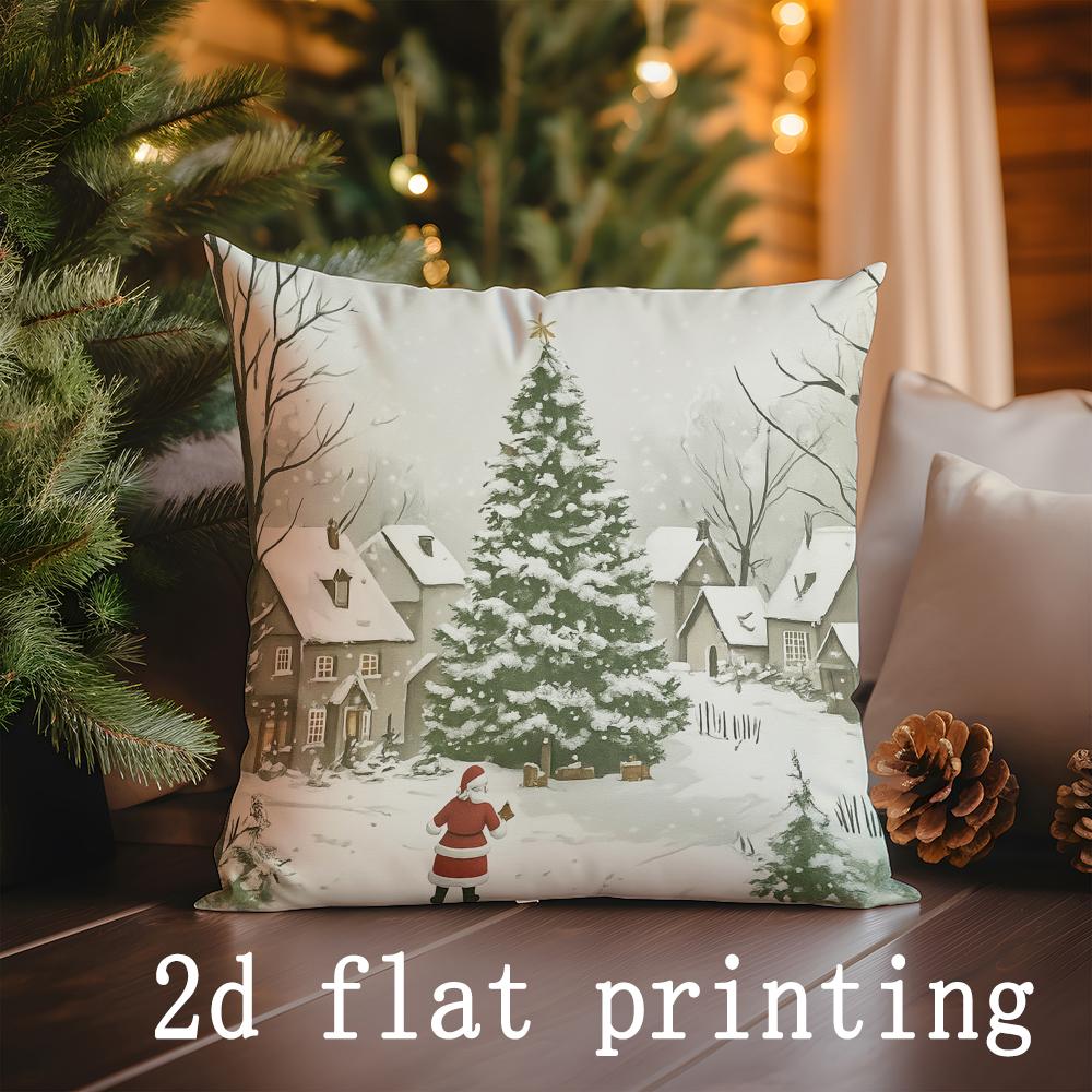 Home Decor Christmas Scenes Printed Pillowcases for Home Pattern Cushion Cover Suitable for Sofa Bedroom Car Pillow Cover
