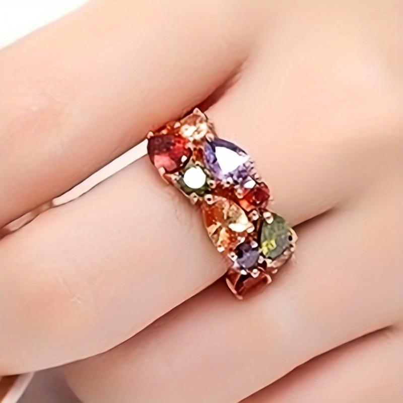 1pc Fashion Colored Zirconia Ring, Inlaid Synthetic Stone - Daily Party Wear Accessory for Women