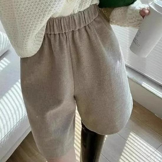 Women's High-Waist Wool Wide-Leg Pants - Spring/Autumn Slimming Mid-Length 5-Point Trousers