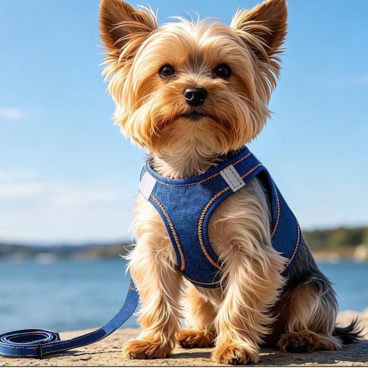 

Denim-Style Step-in Dog Harness and Leash Set L синій