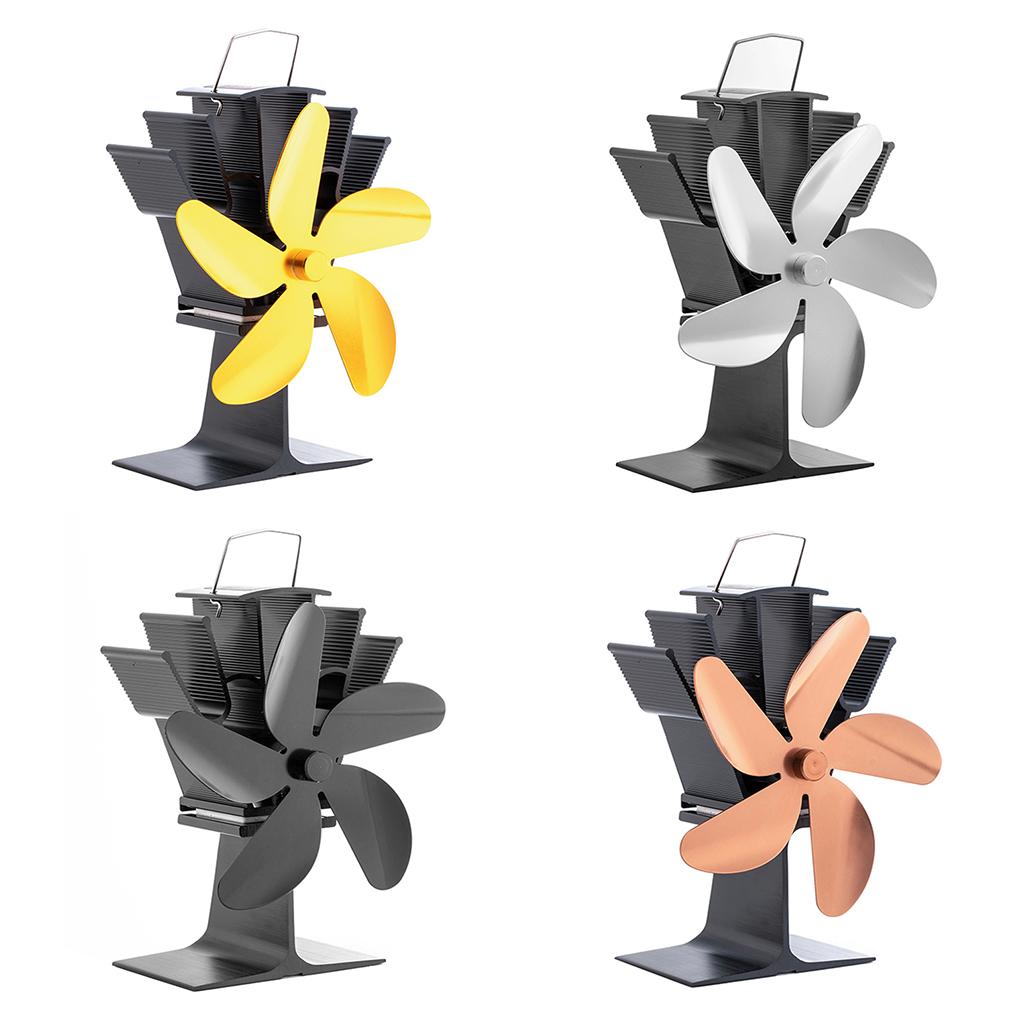 5 Blades Heat Powered Stove Fireplace Fan Wood Stove Fan Quiet Efficient for Wood Log Circulating Warm Air Saving Fuel