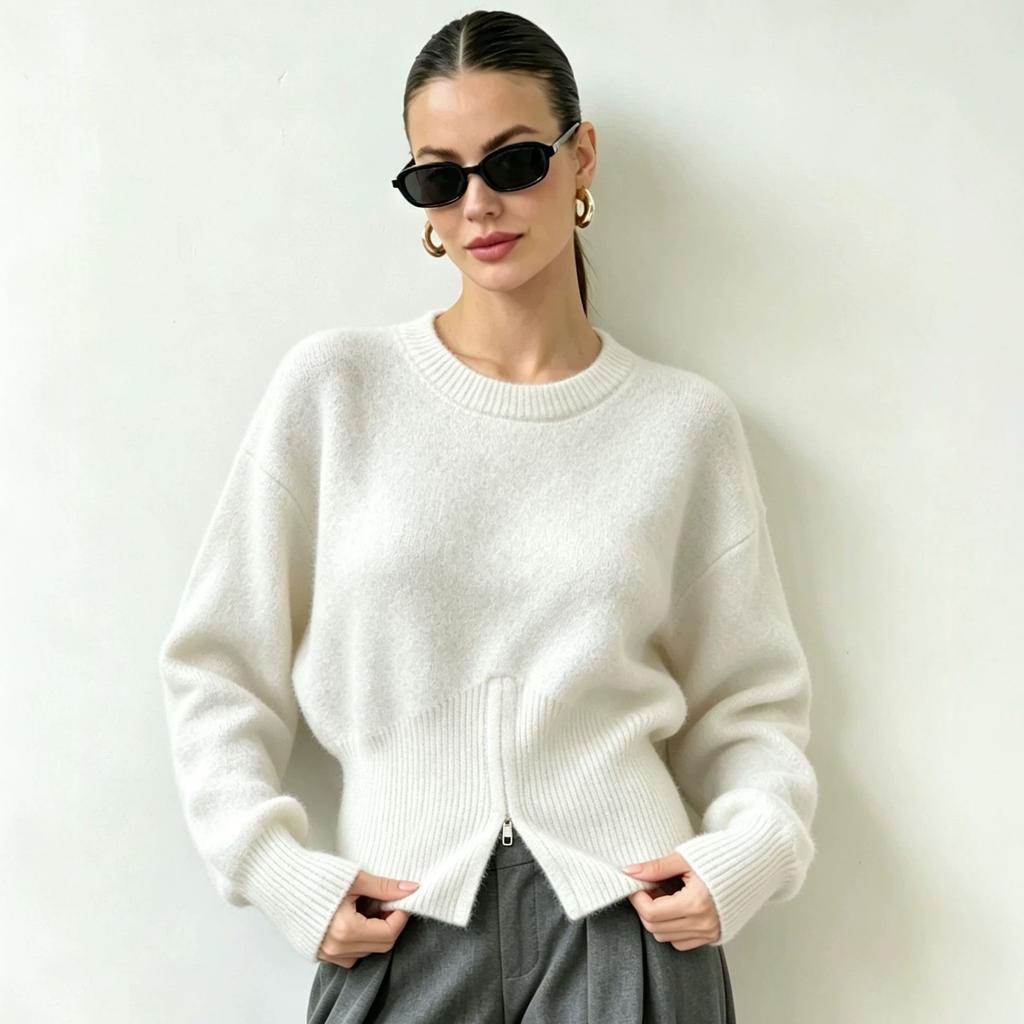 Cropped Sweaters for Women Fall Casual Knit Jumper Tops Long Sleeve Knitted Pullover Tops Women's Soft Cozy Slim Fit Crew Neck Short Sweater Outfits
