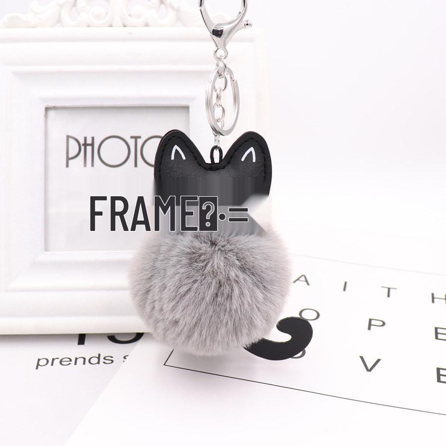 Adorable Black Kitten Keychain with Faux Fur Ball Charm - Cat Plush Toy Accessory