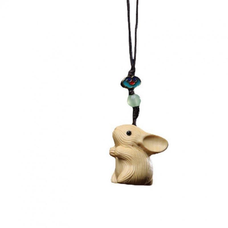 Rosewood Boxwood Green Sandalwood Carved Rabbit Phone Charm Pendant