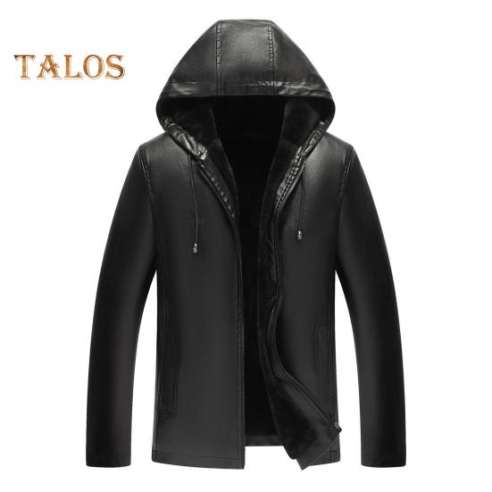 

Мужская куртка из искусственной кожи с бархатной подкладкой, капюшоном, завязками на шнурке, длинными рукавами, карманами на молнии, однотонная куртка, пальто L чёрный