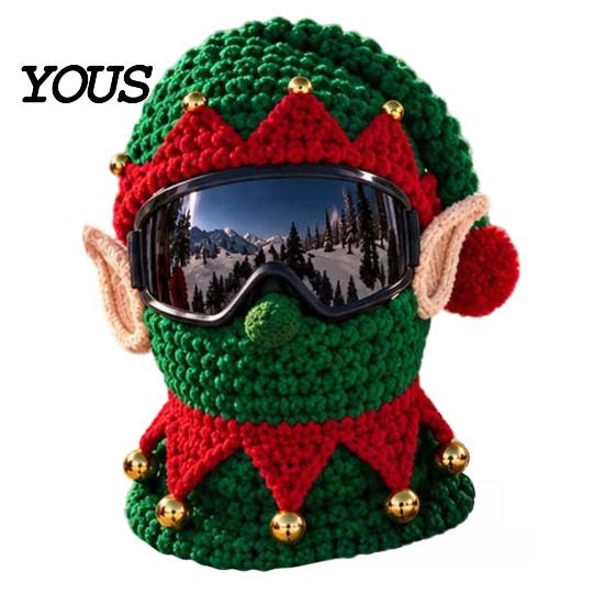 Passamontagna Termico Antivento per Sci 3D Lavorato a Maglia di Natale Maschera da Sci, Divertente Babbo Natale Elfo Pan di Zenzero Passamontagna, Maschera con Apertura per gli Occhi