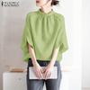 ZANZEA Women Casual Stand Collar Loose 3/4 Sleeve Solid Blouse