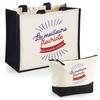 Beach Bag - PLANETEE - Duo Pouch &; 'World's Best Florist' Tote Bag - Cotton Printed In France - Black - 2 Pieces