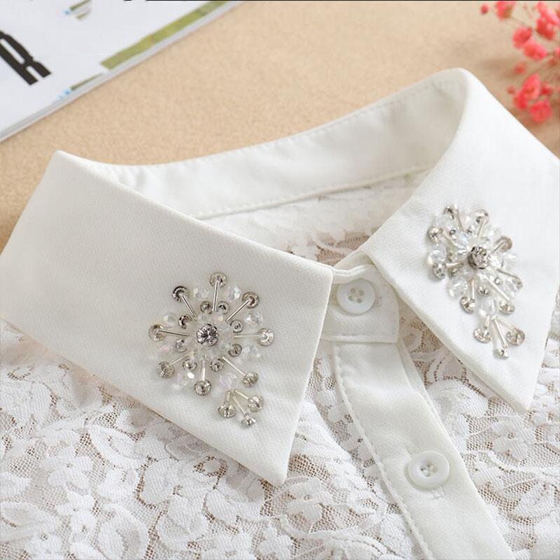 Vintage White Woman Fake Collar Black Crystal Lady Detachable Collar shirt Neckwear False Collar With Beads Clothing Accessories