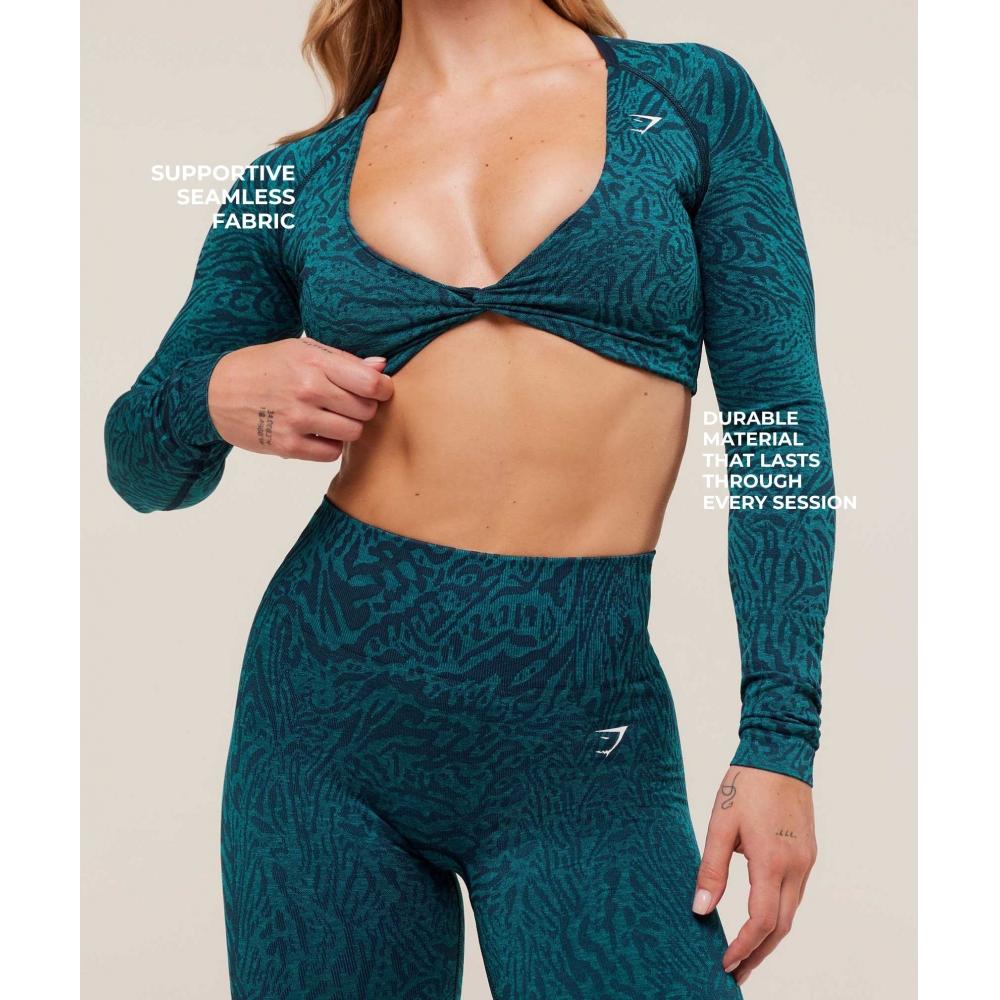 Gymshark Adapt Animal Long Sleeve Crop Top Navy Brand Blue B4c2z Udxw