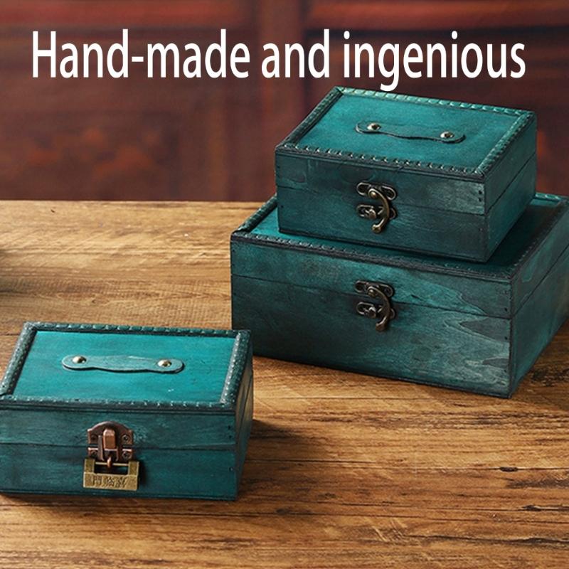 Locking Antique Wooden Jewelry Storage Box for Home Office Decoration Wood Chest Keepsakes Holder with Lock Mechanism