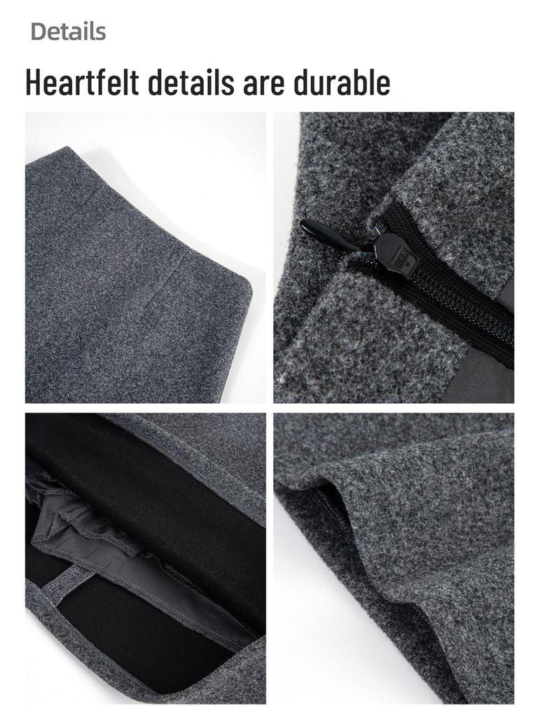 Women's Gray Wool Blend High-Waisted Bodycon A-Line Skirt - Korean Style Elegant Spring Arrival