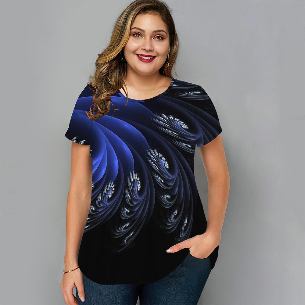 Summer Round Neck Floral Graphic 3D Print Top Fashionable Casual Short Sleeved Plus Size Women's T-shirts