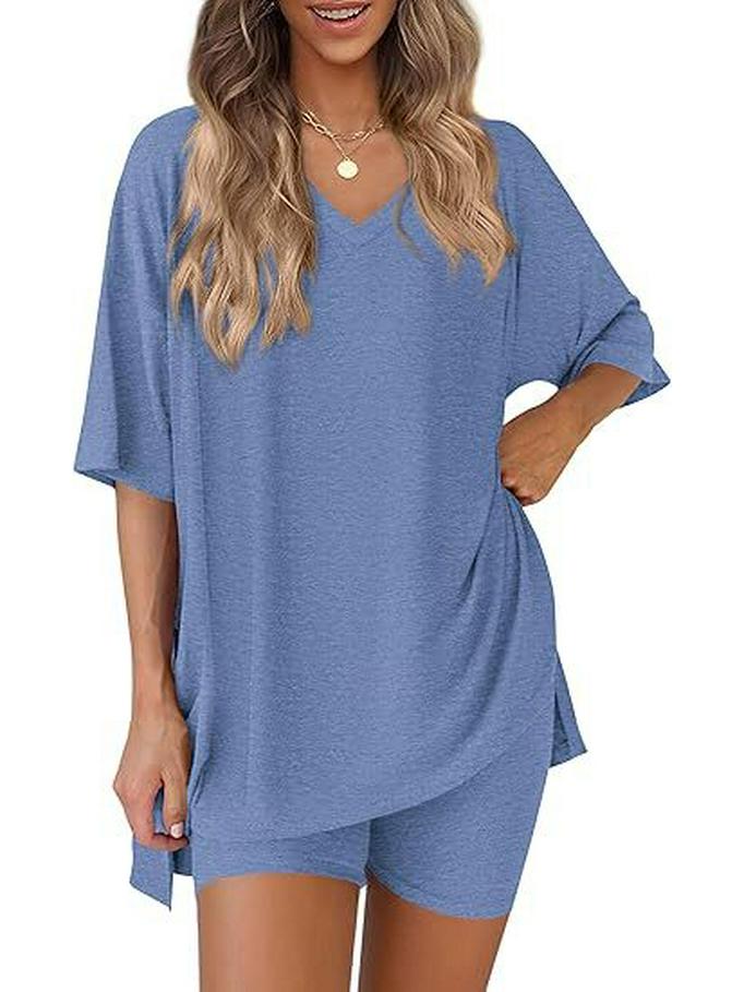 Women's Casual V-neck T-shirt & Shorts Homewear Set, 2026 Collection: Comfortable and Stylish 