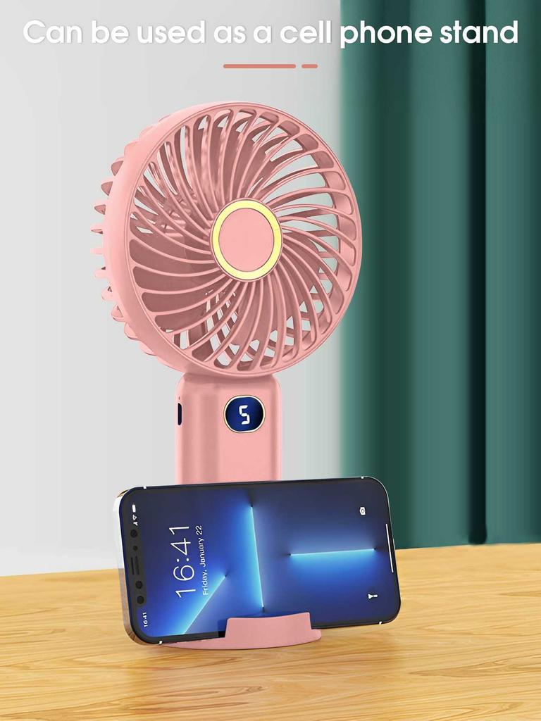 Multi Functional Fan Mini USB Handheld Portable Student Small Fan with 5 Modes Digital Display 1200mAh Desktop Electric Fan