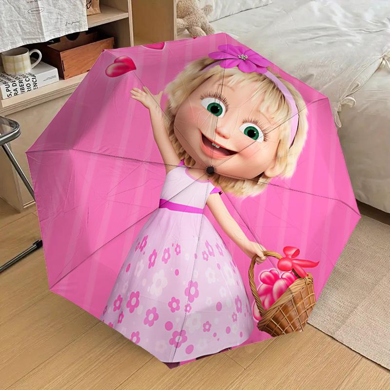 1pc Masha and the Bear Automatic Folding Umbrella, Portable Collapsible Design, Casual Outdoor Accessory, 109