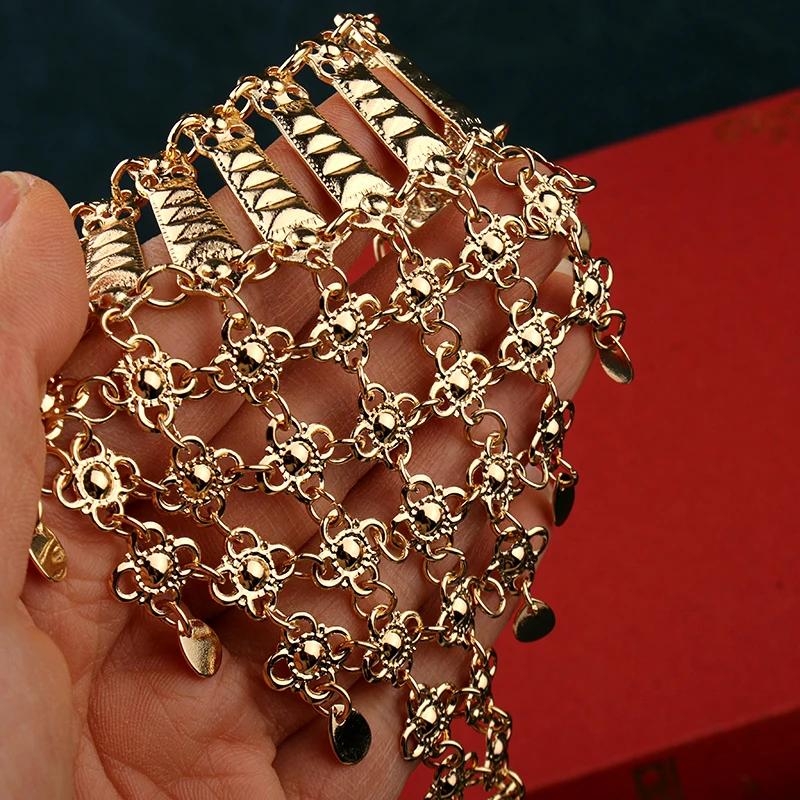 Handgefertigtes Metallarmband und Ring-Set, vergoldet, arabisch, Naher Osten, Hochzeits Schmuck, ethnisch, Damen Manschetten-Accessoire, Geschenk