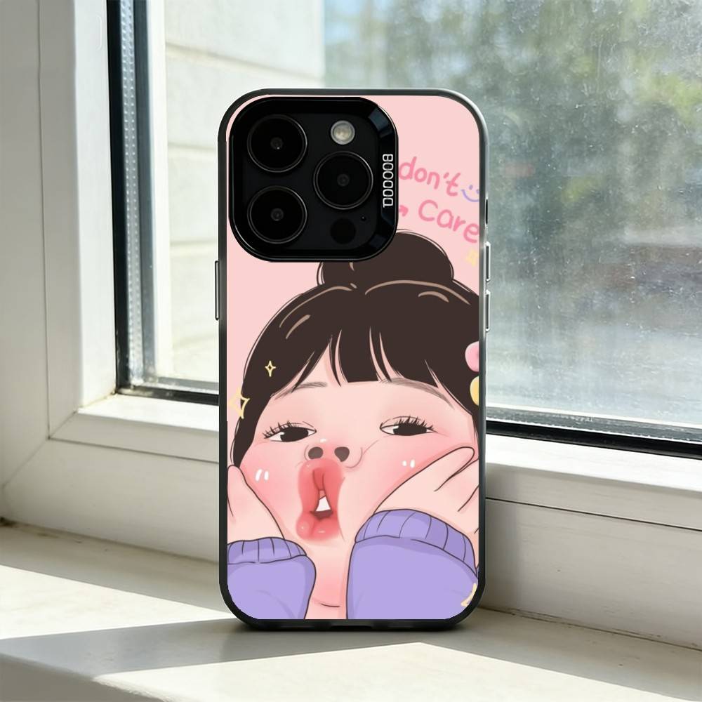 Cute Angry L-Little Girl Phone Case For iPhone 17,16,15,14,13,12,11 Plus,Pro Max,XS,Colored Silver Plated Inside Cover