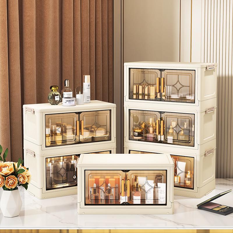 Compact Foldable Multi-Layer Storage Cabinet - No Installation Needed, Solid Color, Ideal for Home Living Room.