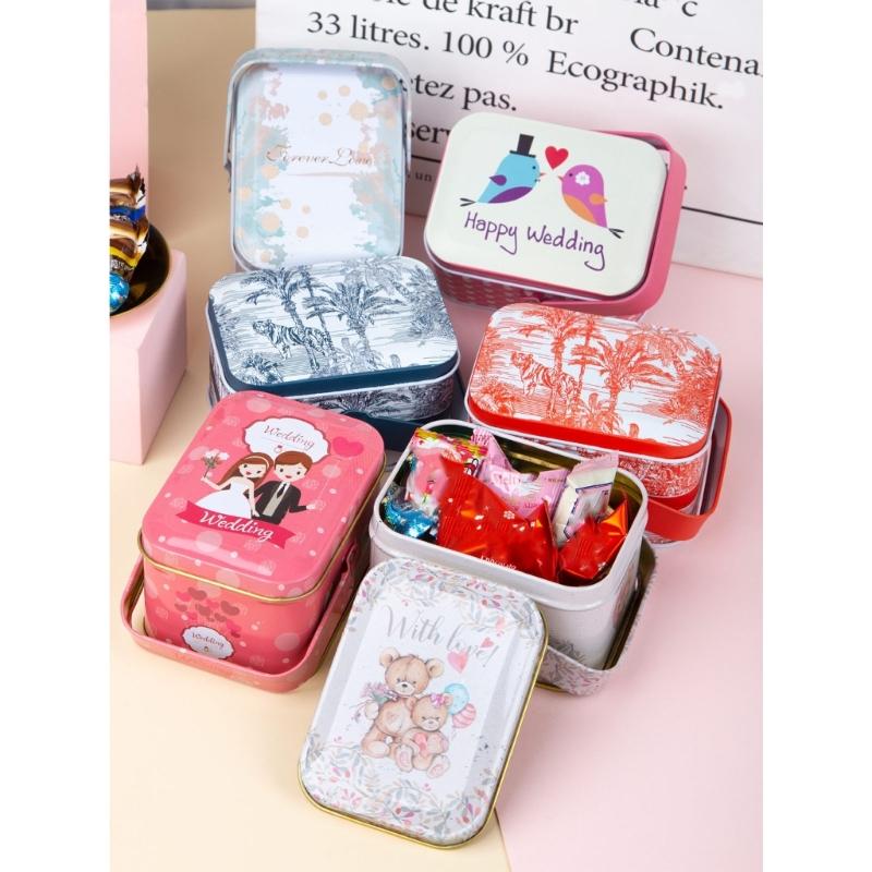 Vintage Small Suitcase Storage Tin Candy Box Gift Box Earphones Box Biscuits Organizer Portable Sundries Organizer Can