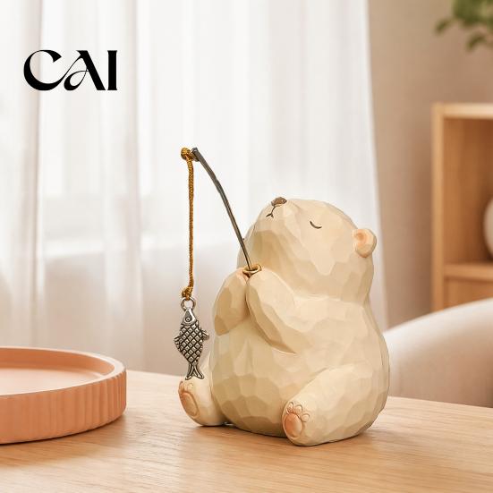 Office Desk Greenery Decor Leisure Fishing Frog/Cat/Panda/Bear Statue Ornaments, Clear Mini Vases Miniature Resin Cat Frog Panda Figurines Cute