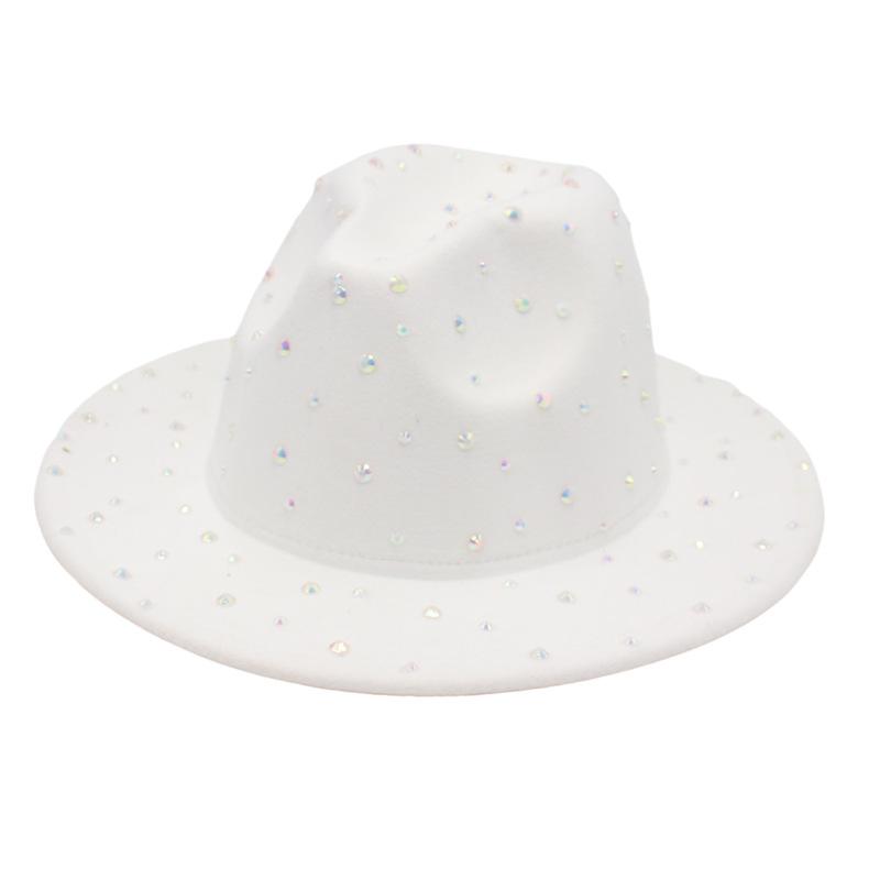 Diamonds Embellished Felt Hat Design Sense Wear Men'S And Women'S Top Hats Style Jazz Hat
