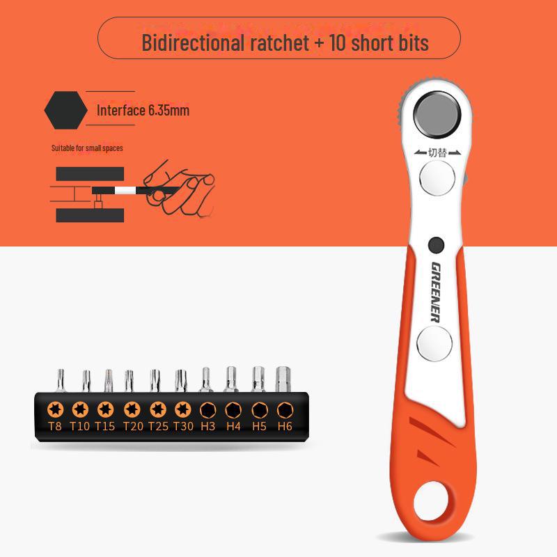 Green Forest Right Angle Ratchet Screwdriver Set with Cross & Flat Heads