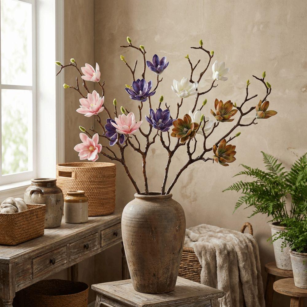 Large Artificial Magnolia Flower Handmade Realistic Faux Magnolia Branch Real Touch Luxury Fake Silk Flower Home Decoration