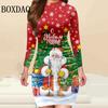 Merry Christmas Cute Santa Claus Print Women Dress Autumn Winter Lady Long Sleeve Dress Christmas Tree