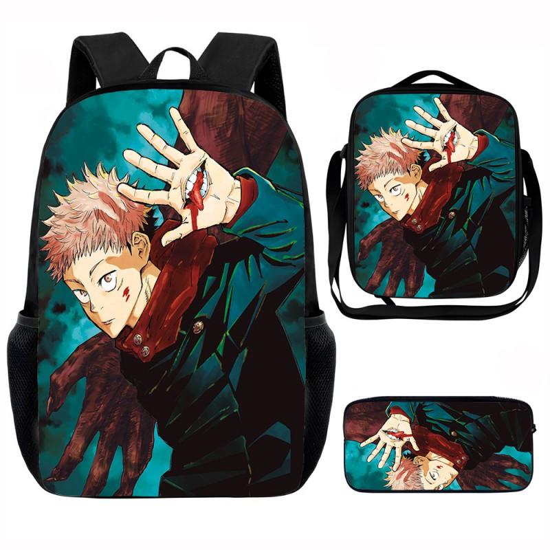 Set Zaino Scolastico Cartone Animato Anime Bambini Leggero Ergonomico Borsa a Spalla Doppia Con Portapranzo Astuccio Tessuto Oxford