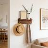 Elegant Brass Key Rack With 6 Metal Rings And Wooden Storage Shelf For Home Use