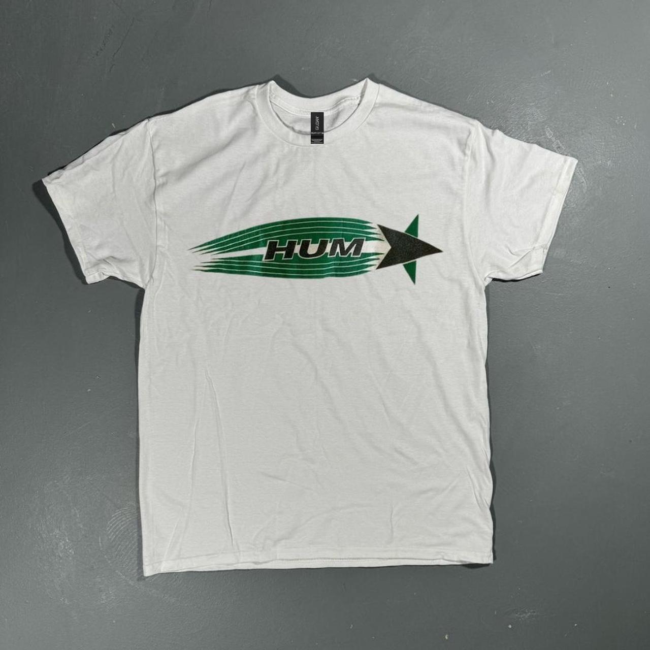 White HUM T-shirt with green logo reprint gift fan shirt AN70965 L
