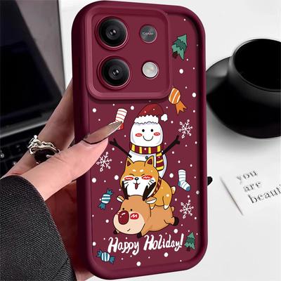 Mutlu Noeller Kardan Adam Elk Baskılı Telefon Kılıfı Xiaomi 13T Pro 11T Poco F6 X6 Redmi Note 13 12 11 Pro 10 Yumuşak Mat Darbeye Dayanıklı TPU Koruma Kılıfı